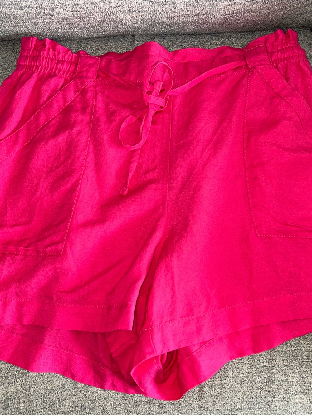 Women’s Hot Pink Drawstring Linen-Blend Shorts
